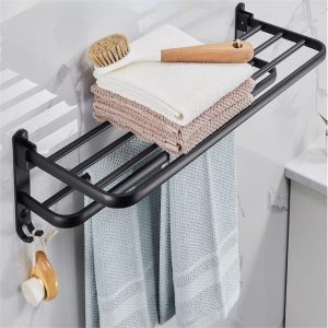 Home Wall Mounted Bathroom Organizer, Towel Rack-Double Layer-Foldable-Aluminum