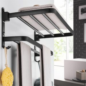 Home Wall Mounted Bathroom Organizer, Towel Rack-Double Layer-Foldable-Aluminum