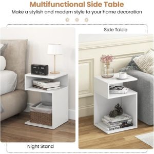 Joy S-Shaped Side Table With 2 Open Storage Compartments