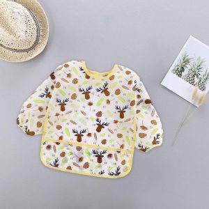 Kids Feeding Bib Waterproof Long Sleeve Lunch Apron Feeding Yellow Elk