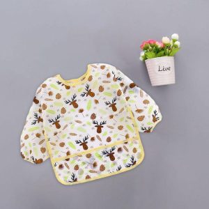 Kids Feeding Bib Waterproof Long Sleeve Lunch Apron Feeding Yellow Elk