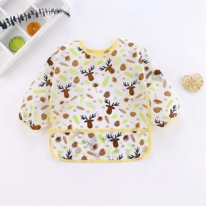 Kids Feeding Bib Waterproof Long Sleeve Lunch Apron Feeding Yellow Elk