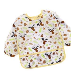 Kids Feeding Bib Waterproof Long Sleeve Lunch Apron Feeding Yellow Elk