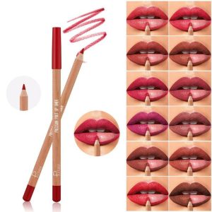 Lip Liner Set, 12Pcs Oak Brown Pink Red Series Lip Liner, Smooth and High Pigmented Lip Makeup Pencil