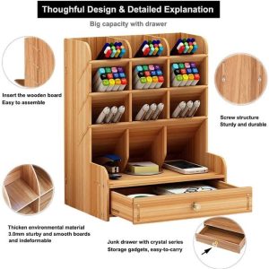 New DIY Wooden Pen Holder Storage Box Creative Office Stationery Desk Stand