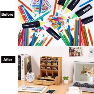 New DIY Wooden Pen Holder Storage Box Creative Office Stationery Desk Stand