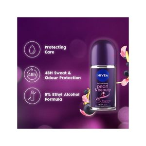 NIVEA Pearl & Beauty Black Pearl Fine Fragrance Anti-Perspirant Roll-On, 48h - 50ml (Pack Of 2)