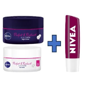 NIVEA Perfect & Radiant Even Tone Day And Night Cream For Women - 50ml + + free Blackberry Shine Lip Balm