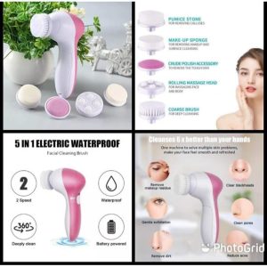 5in 1 Electric Facial massager Cleansing Brush Face for Deep Cleansing Gentle Exfoliating Removing Blackhead Massaging