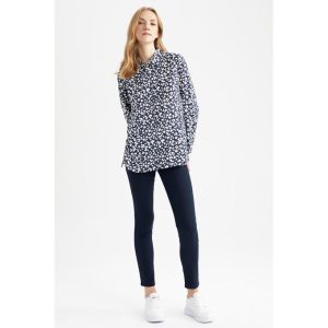 Defacto Woman Casual Oversize Fit Woven Long Sleeve Shirt - Navy