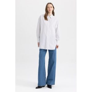 Defacto Woman Relax Fit Woven Long Sleeve Tunic - White