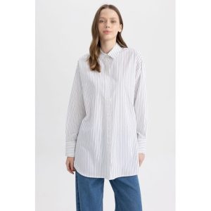 Defacto Woman Relax Fit Woven Long Sleeve Tunic - White