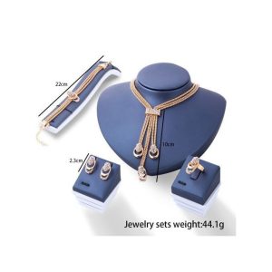 Fashion 4 Pieces Jewelry Set - Necklace + Bracelet + Earrings + Ring - Gold