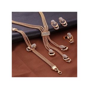 Fashion 4 Pieces Jewelry Set - Necklace + Bracelet + Earrings + Ring - Gold