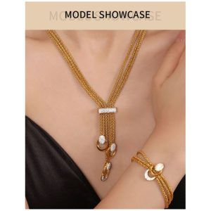 Fashion 4 Pieces Jewelry Set - Necklace + Bracelet + Earrings + Ring - Gold