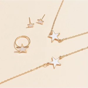 Fashion 5Pcs/set Stars Shaped Jewelry Set Of Ring Earrings Necklace Bracelet For Women