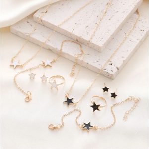 Fashion 5Pcs/set Stars Shaped Jewelry Set Of Ring Earrings Necklace Bracelet For Women