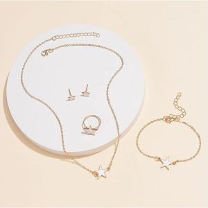 Fashion 5Pcs/set Stars Shaped Jewelry Set Of Ring Earrings Necklace Bracelet For Women