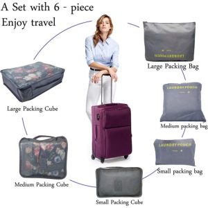 Fashion 6Pc Set Travel Suitcase With Cosmetic Organizer Foldable