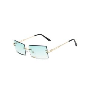 Fashion Green Trendy Rectangular Rimless Sunglasses For Ladies - With Free Pouch