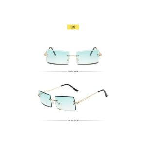 Fashion Green Trendy Rectangular Rimless Sunglasses For Ladies - With Free Pouch