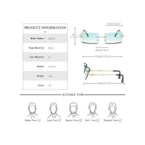 Fashion Green Trendy Rectangular Rimless Sunglasses For Ladies - With Free Pouch