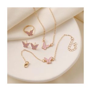 Fashion Leisure Butterfly Necklace Bracelet Earring Ring