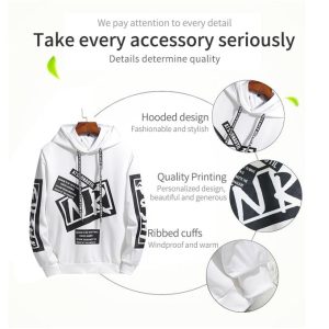 Fashion Men's Long Sleeve Casual Printed Hoodie - White&Black