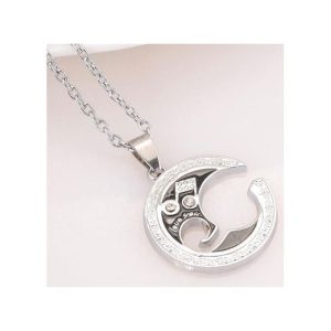 Fashion Romantic 2 Piece Men's Ladies Lovers Couple Necklaces Star Moon Chain-Silver