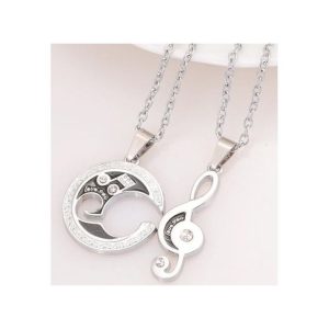 Fashion Romantic 2 Piece Men's Ladies Lovers Couple Necklaces Star Moon Chain-Silver