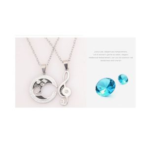 Fashion Romantic 2 Piece Men's Ladies Lovers Couple Necklaces Star Moon Chain-Silver