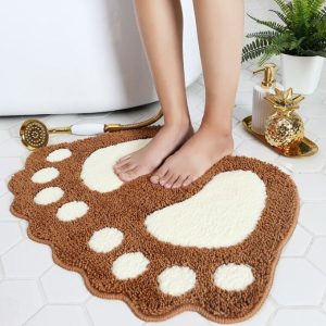 Household Masters Footprint Plush Shaggy Bathroom Soft Absorbent Mat- Brown