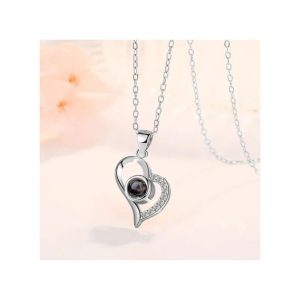 I Love You Necklace Silver 100 Languages Projection Pendant Jewelry Gift