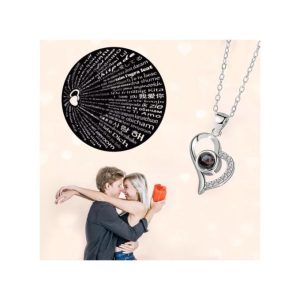 I Love You Necklace Silver 100 Languages Projection Pendant Jewelry Gift