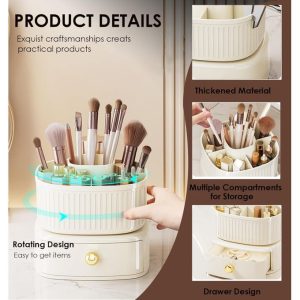 Light Luxury Desktop Rotating Cosmetics Double-layer Storage Box - Cream Platinum