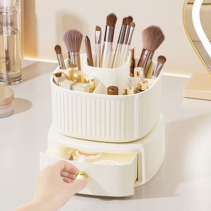 Light Luxury Desktop Rotating Cosmetics Double-layer Storage Box - Cream Platinum