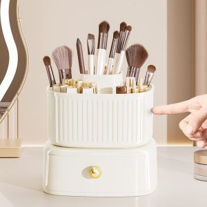 Light Luxury Desktop Rotating Cosmetics Double-layer Storage Box - Cream Platinum