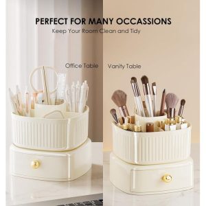 Light Luxury Desktop Rotating Cosmetics Double-layer Storage Box - Cream Platinum