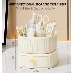 Light Luxury Desktop Rotating Cosmetics Double-layer Storage Box - Cream Platinum