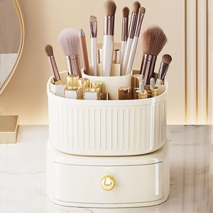 Light Luxury Desktop Rotating Cosmetics Double-layer Storage Box - Cream Platinum