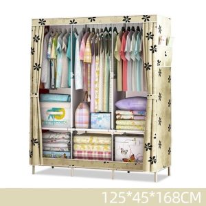 Portable Wardrobe Nonwoven With 3 Hanging Rods And 6 Storage Shelves