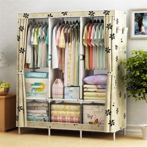 Portable Wardrobe Nonwoven With 3 Hanging Rods And 6 Storage Shelves