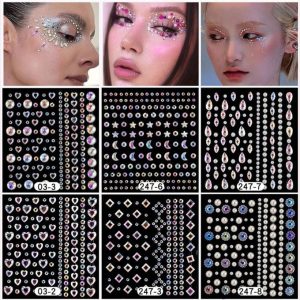 Self-Adhesive Face Jewels Colorful Rhinestone Stickers Festival Diamonds Charms for DIY Crafts Face Makeup Manicure NO5274