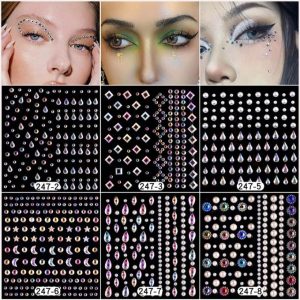 Self-Adhesive Face Jewels Colorful Rhinestone Stickers Festival Diamonds Charms for DIY Crafts Face Makeup Manicure NO5274