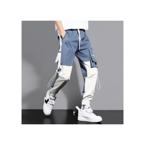 Spliced Design Cargo Pants, Loose Casual Pants, Leggings For Men - Blue