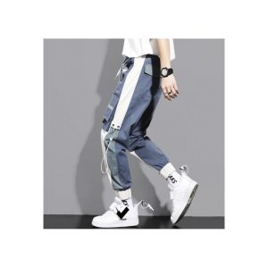 Spliced Design Cargo Pants, Loose Casual Pants, Leggings For Men - Blue