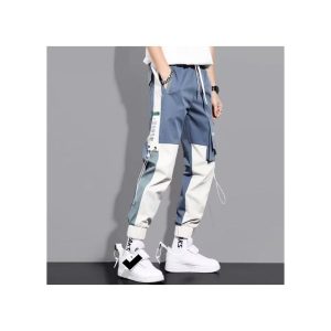 Spliced Design Cargo Pants, Loose Casual Pants, Leggings For Men - Blue