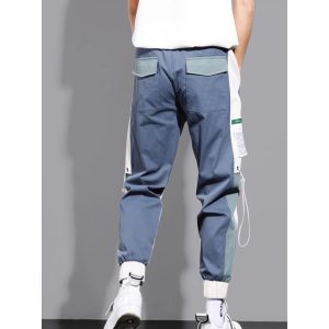 Spliced Design Cargo Pants, Loose Casual Pants, Leggings For Men - Blue