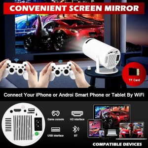 Gaming Projector Android 11 64GB TF Card Wireless Game Controller Dual WIFI1920