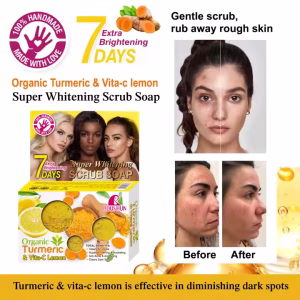 ROUSHUN Scrub Soap with Turmeric Vita-C Lemon for Dark Spot and Acne Removing